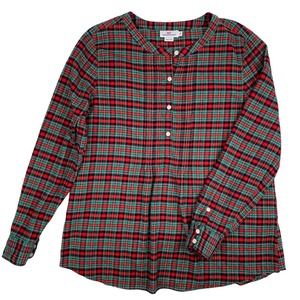 Vineyard Vines Womens Flannel Pleated Tunic Top. Long Sleeve. Size 14. Red Plaid